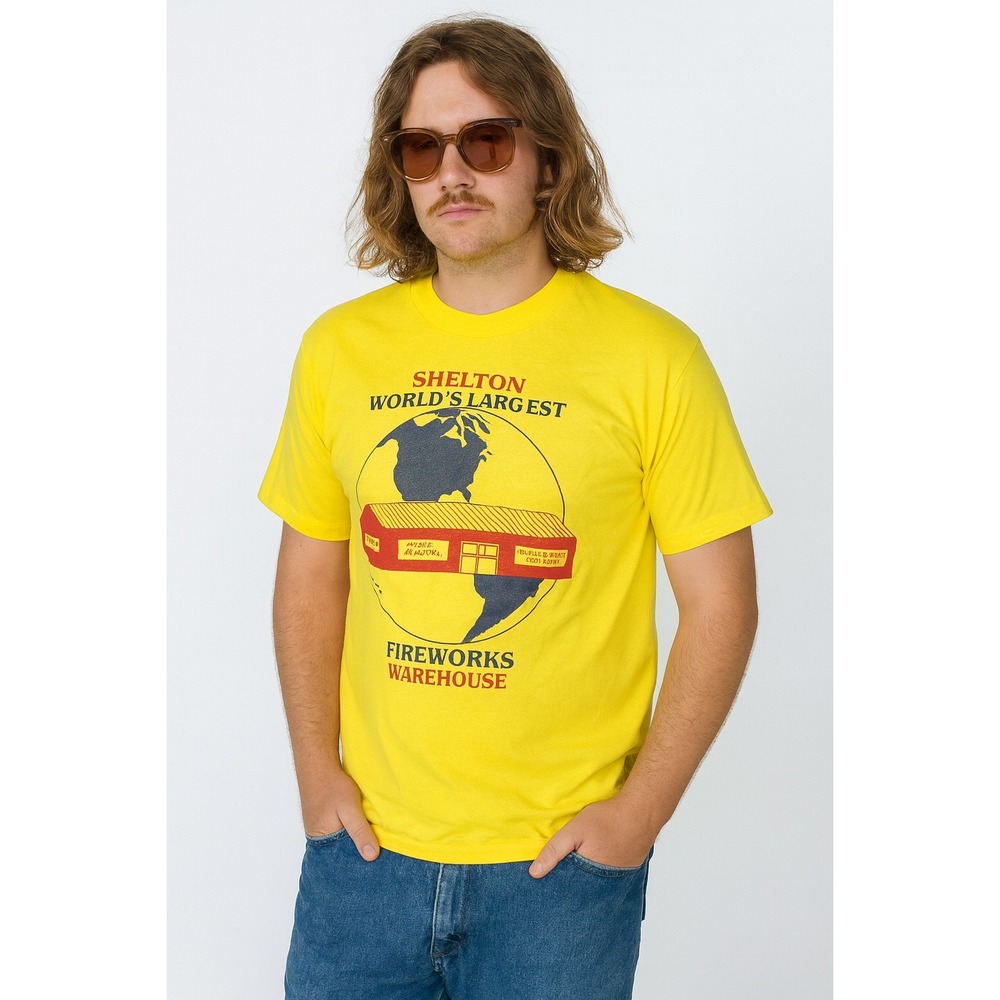 Screen Stars Single Stitch Graphic Shelton Fireworks T-shirt Size L Vintage